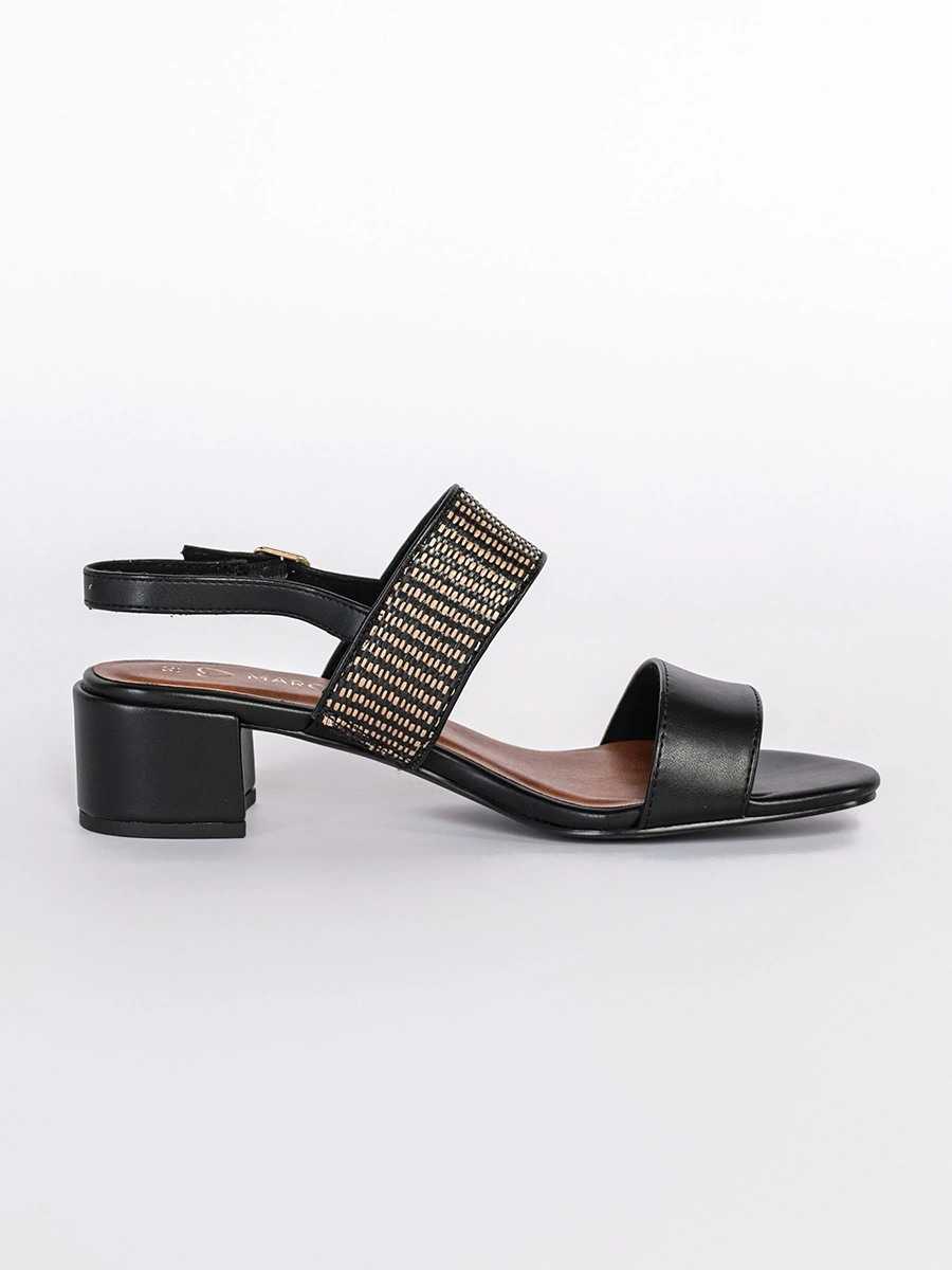 Босоножки черного цвета на широком каблуке